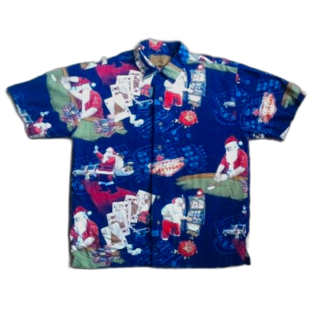 Men's Hawaiian Aloha Shirt Santa Las Vegas Christmas Med Clearwater Outfitters